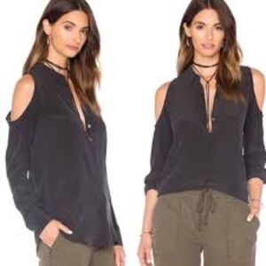 Equipment Nixie Silk Open Cold Shoulder Black Blouse